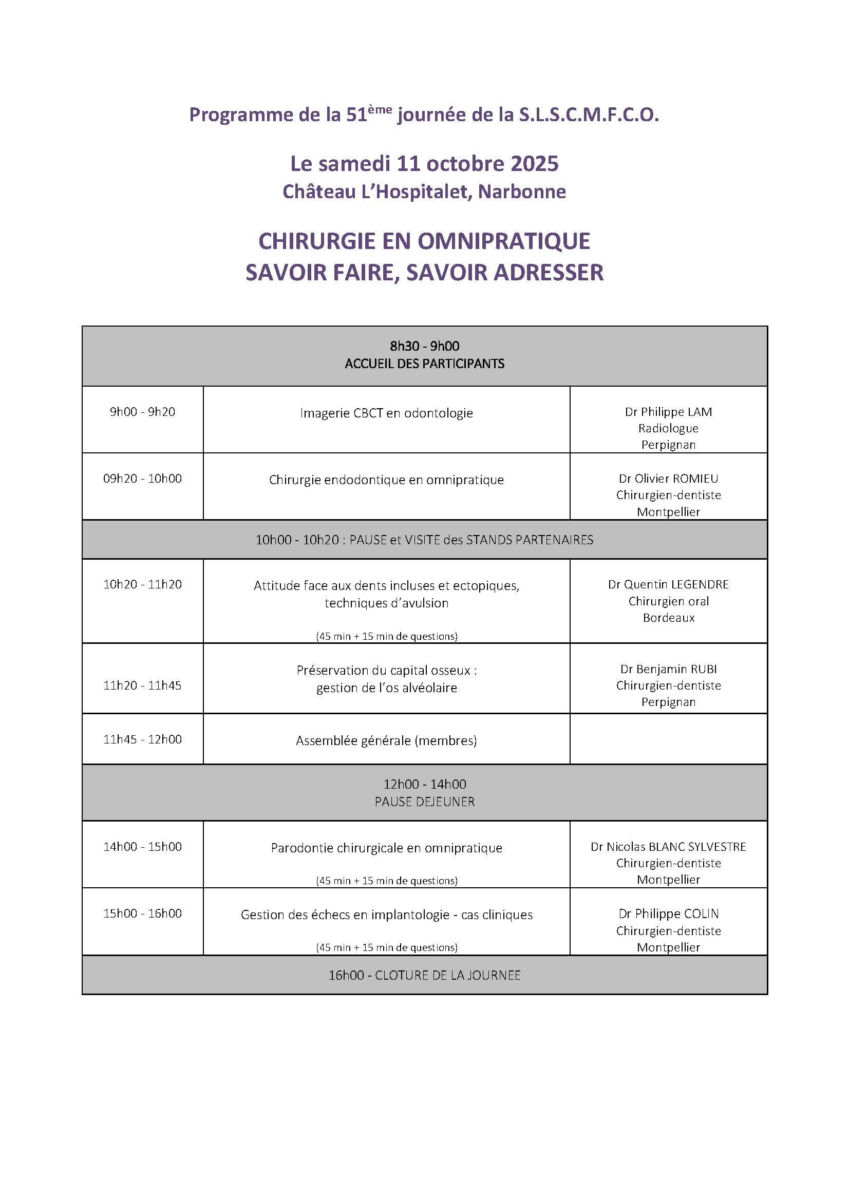 Programme de la 51 journée de la SLSCMFCO