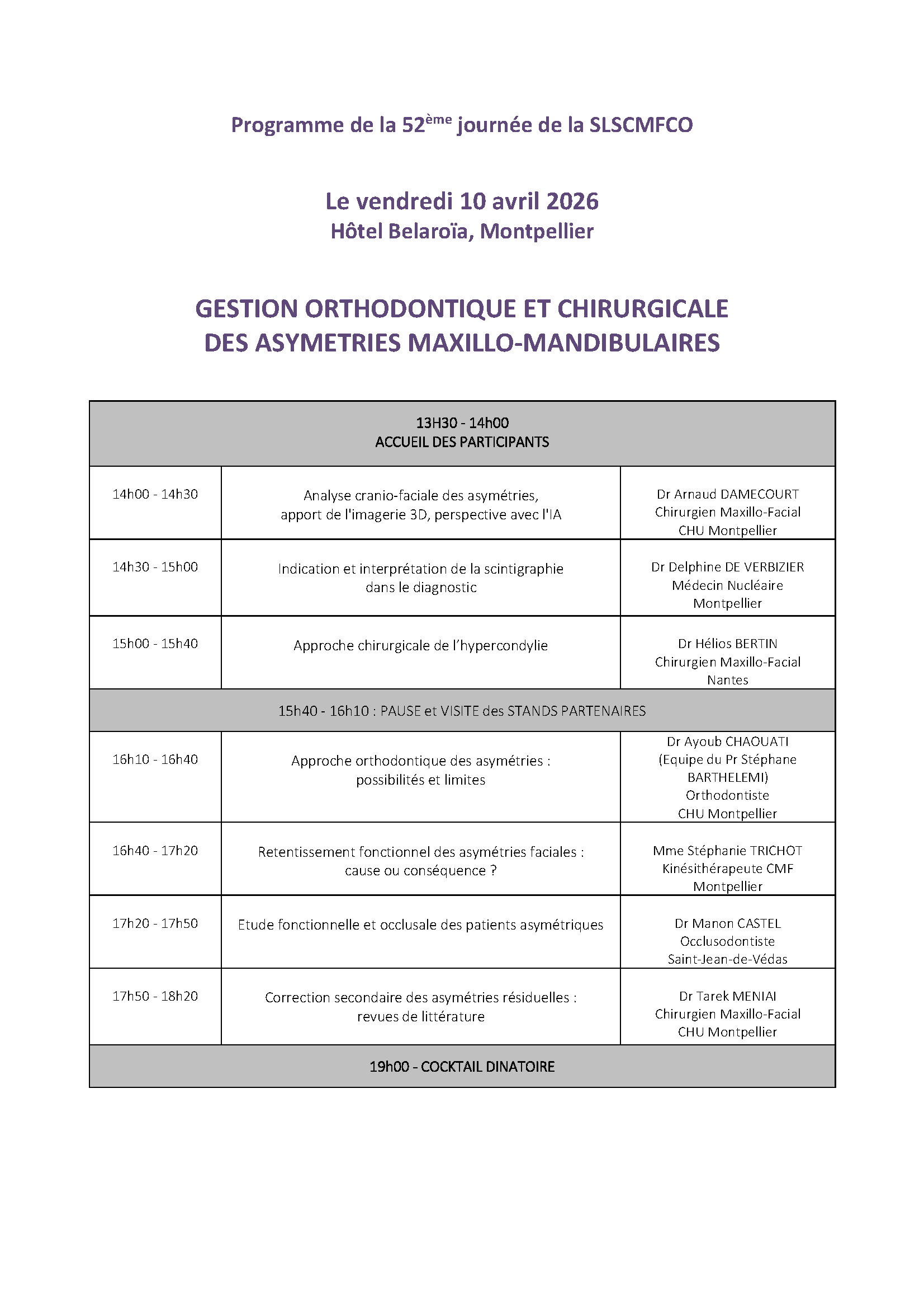 Programme de la 51 journée de la SLSCMFCO