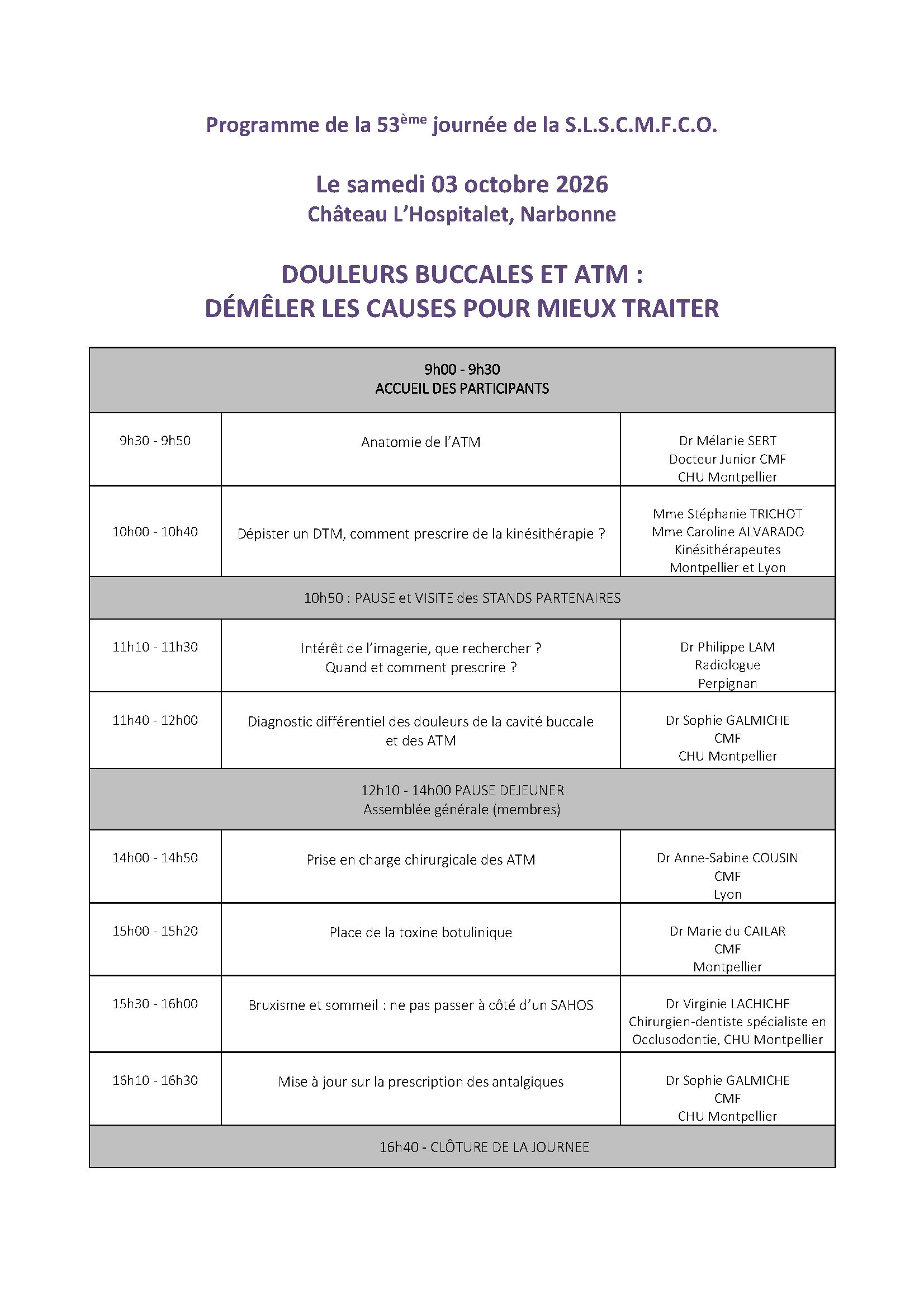Programme de la 53ème rencontre
